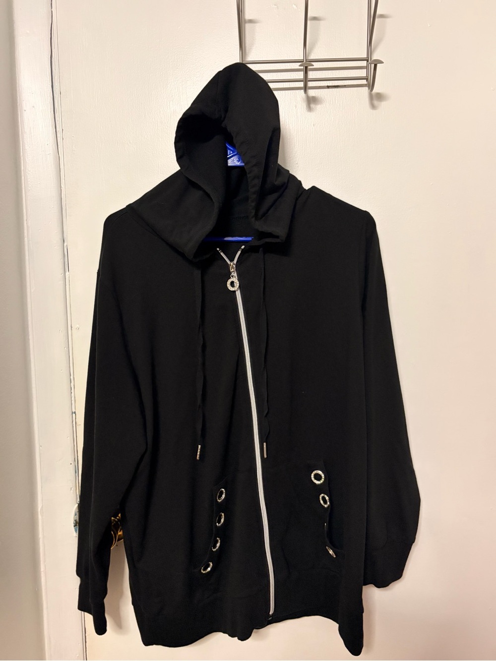 Sunday Black Hooded Zip Jacket with Silver Grommets